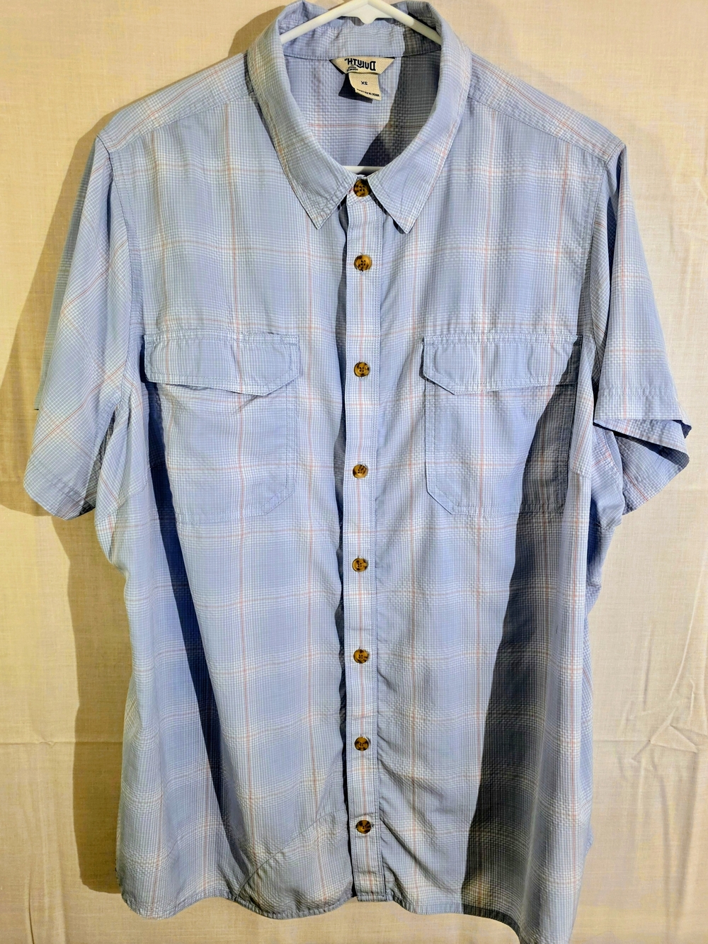 Duluth  Pale Blue Plaid Short-Sleeve Button-Down Performance Shirt 2xl